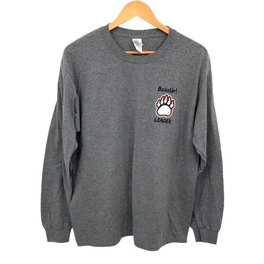 Gildan Harvard Bear Up Rise Up Long Sleeve Crewneck T-Shirt Size Large Gray